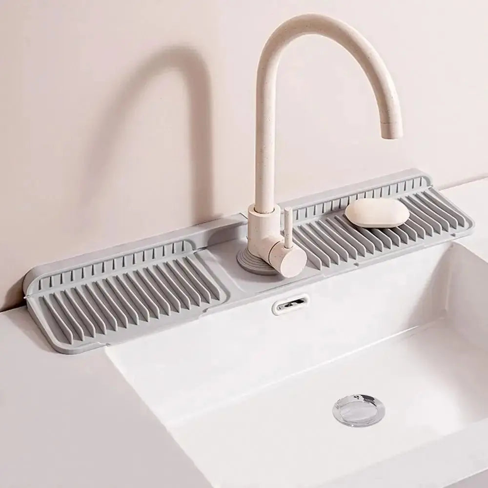 support vaisselle évier adhésif rose clair gris clair rayures verticales moderne rapide drainage silicone