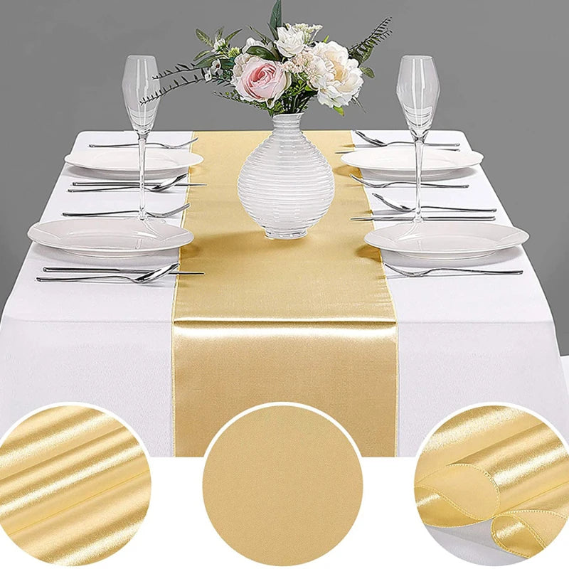 nappe table satin mariage événement extérieur banqueterie couleur or argent violet rouge festive