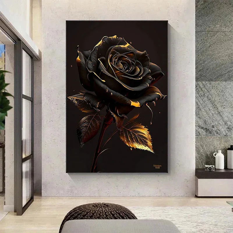 tableau floral tournesols noir doré décoration murale salon chambre toile moderne réaliste