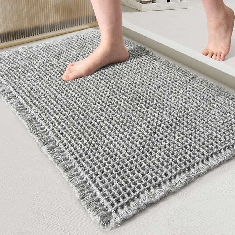tapis bain anti dérapant microfibre gaufrée moderne beige gris absorbant entrée toilette