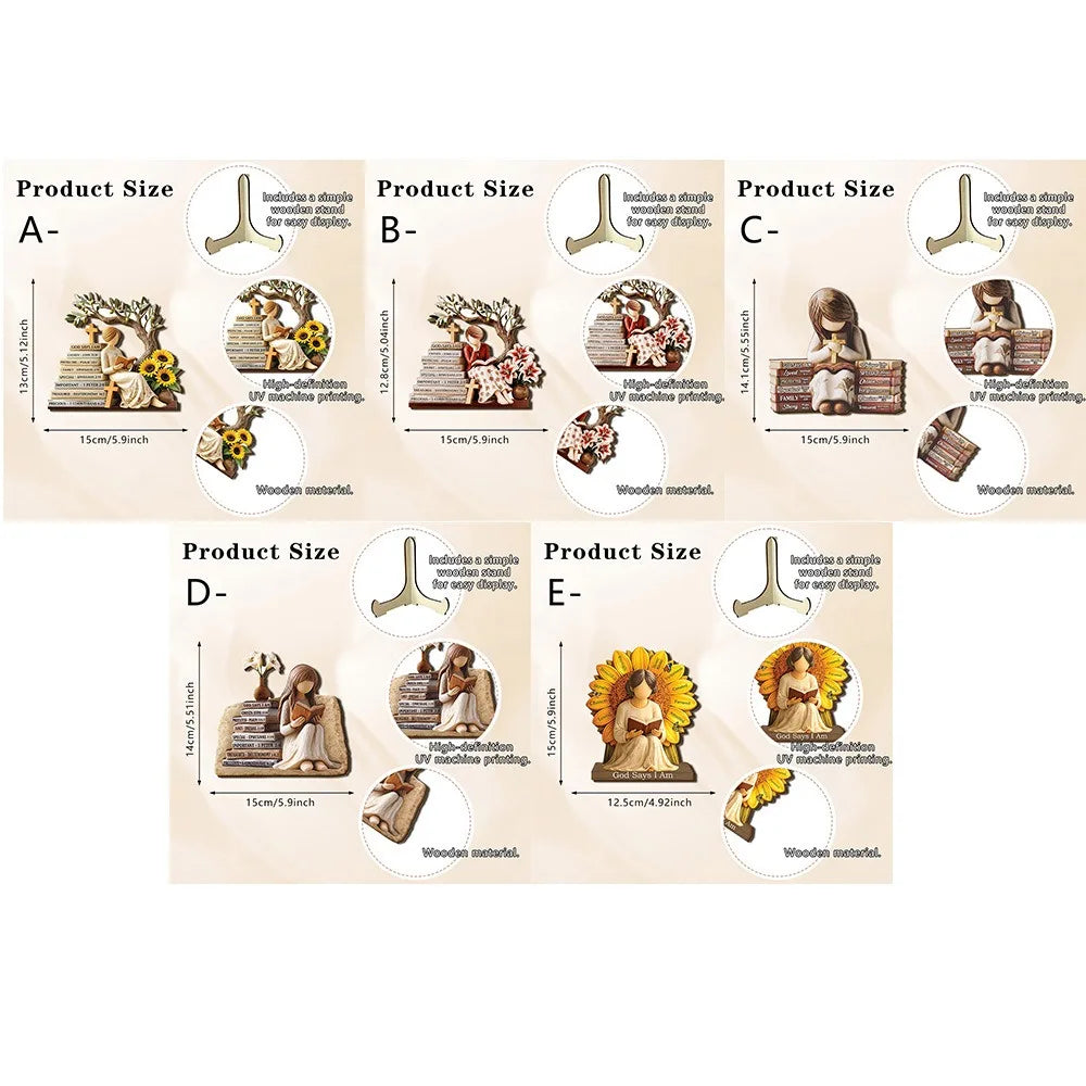 figurines bois fille lecture supports livres fleurs vases tulipes lavande théière bougiesDecorationChampetreSpirituelle