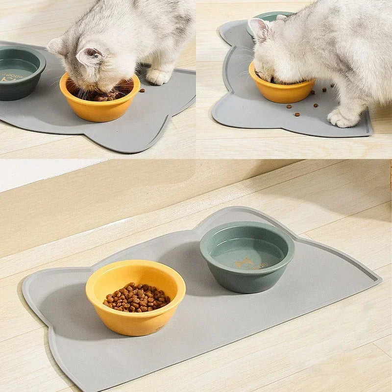 tapis nourriture animaux gris vert orange rouge chat moderne pratique
