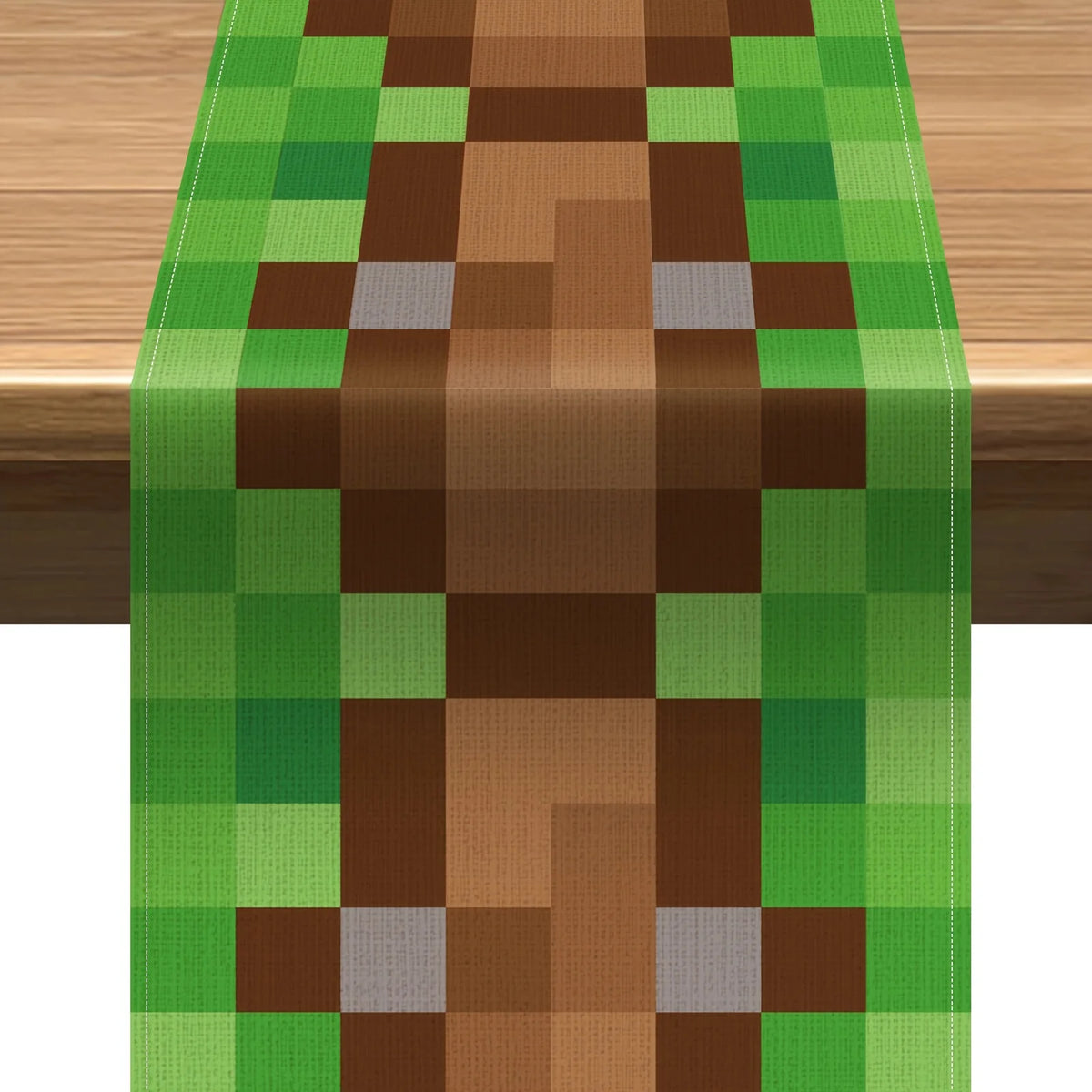 tapis table jeu vidéo pixel art moderne vert marron gris blocs décoration
