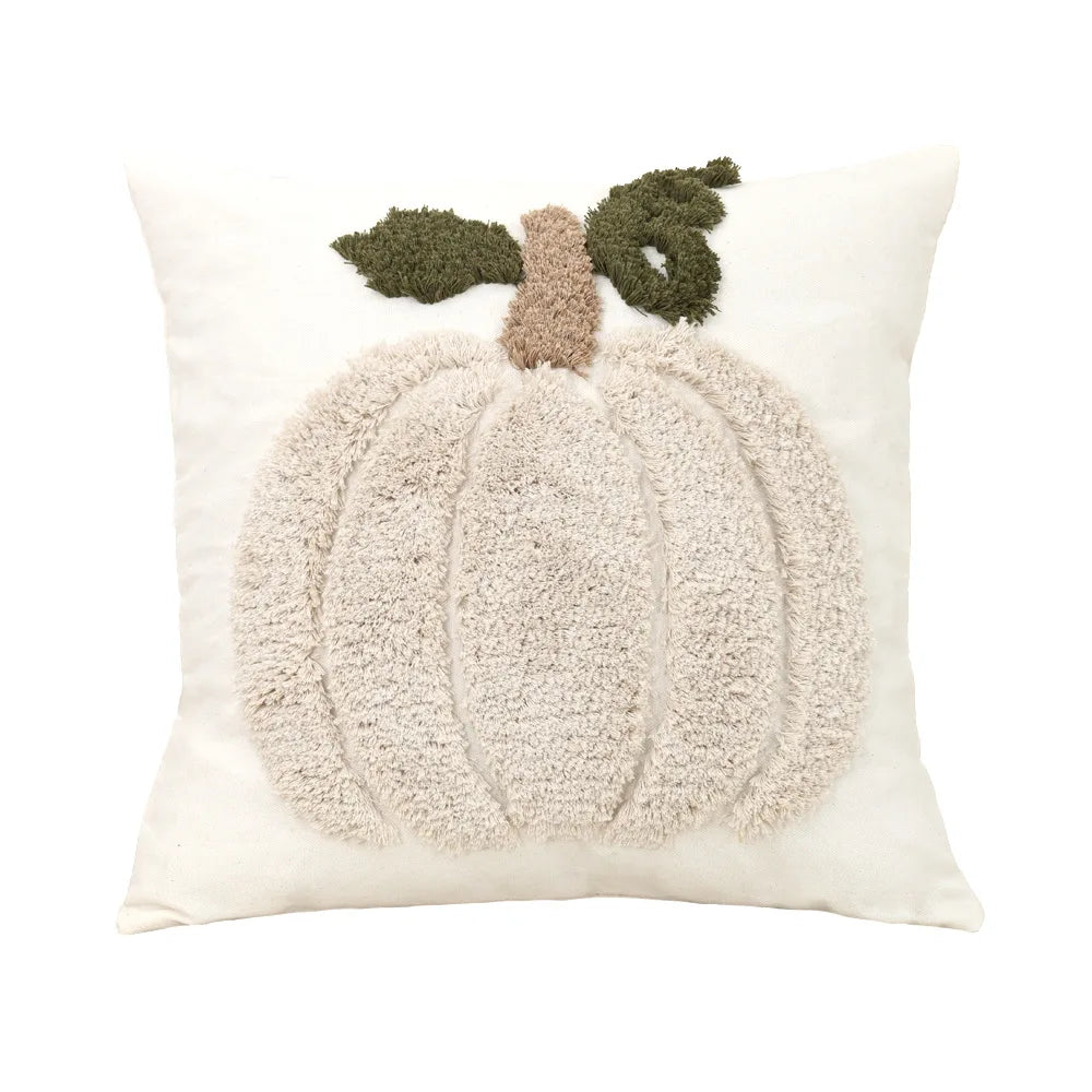 citrouille brodée halloween coussin blanc rustique automne texture épaisse polyester coton décoration sofa chambre