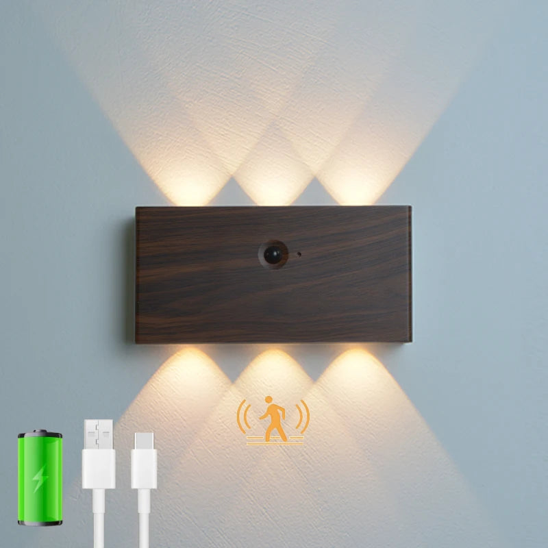 lampe murale led moderne noire bois blanc rechargeable adhésif minimaliste 6w 6leds