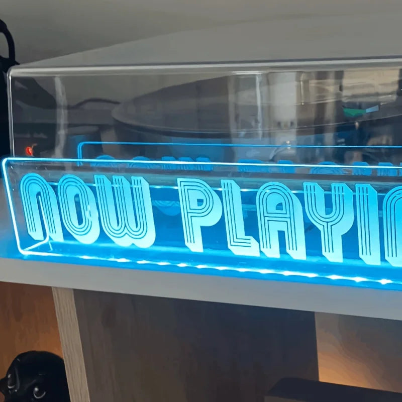 enseigne lumineuse néon now playing bleu clous câble usb interrupteur réutilisable salon