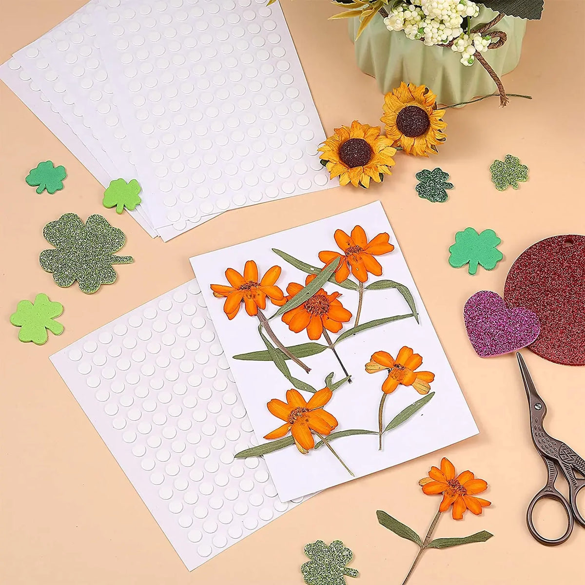 autocollants adhésifs blancs ronds décoration pratique utilitaires motifs fleurs coeurs utilitaire bricolage travail bois