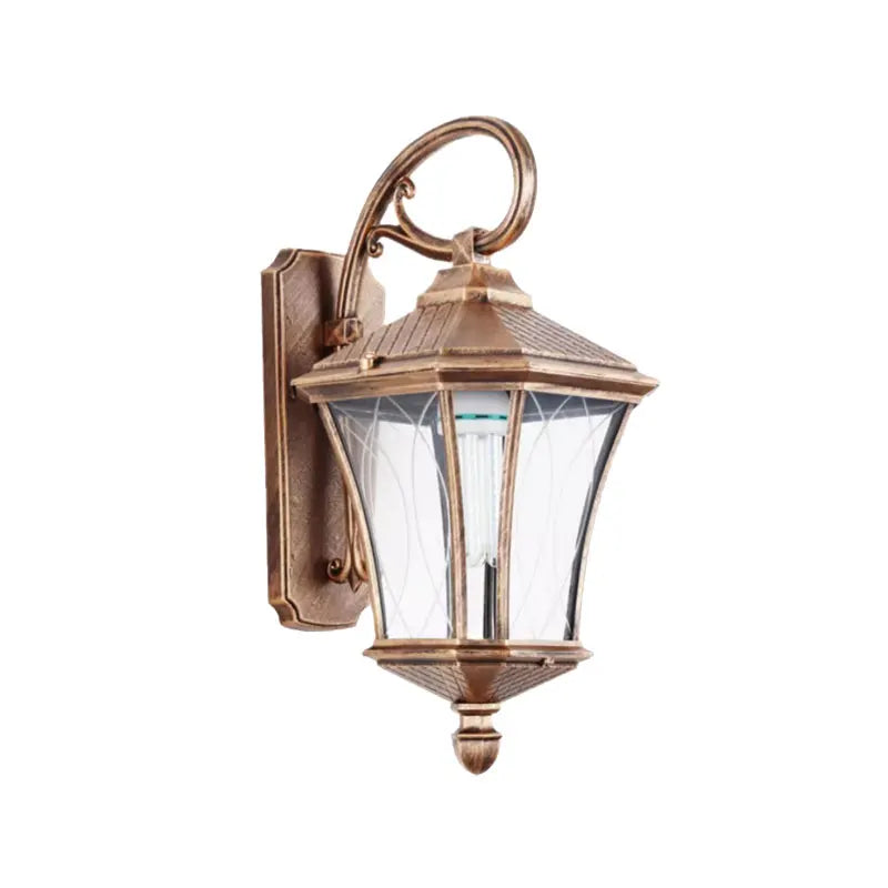 Lampe murale extérieure bronze noir texture bois grillage transparent classique rustique ampoule verre base