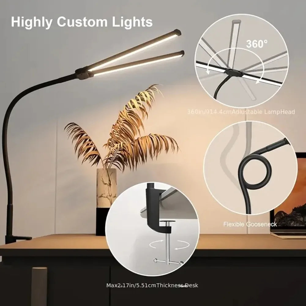 lampe double tête led noir moderne gooseneck adaptable usb étude lecture piano