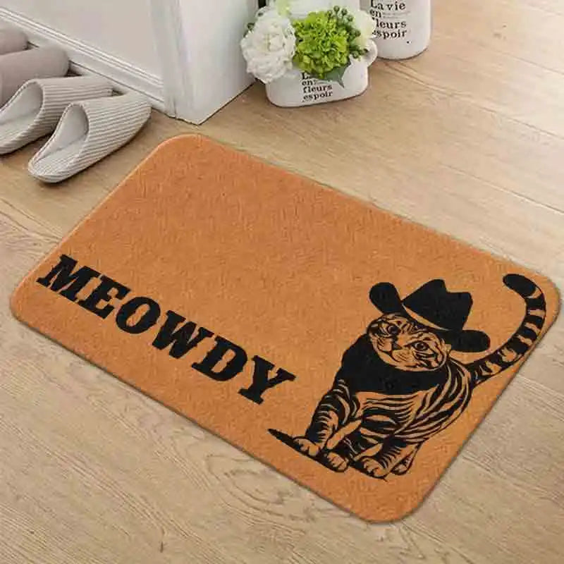 tapis sol marron chat cowboy meowdy antidérapant moderne décoration entrée maison machine lavable