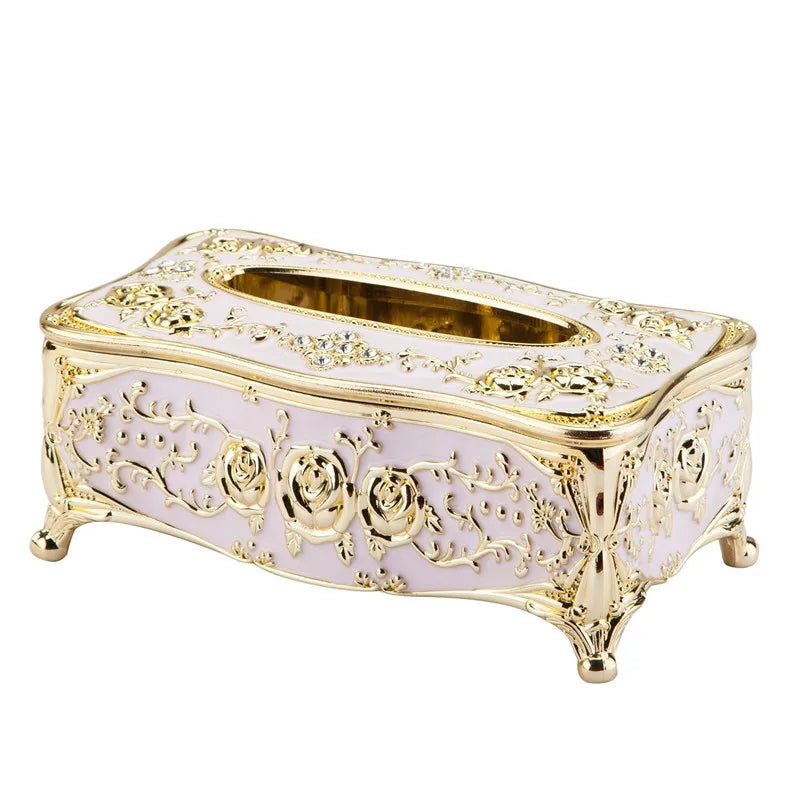 boîte mouchoirs ornements floraux strass blanc or rouge