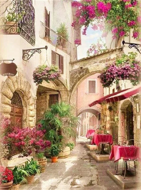broderie scénique urbaine multicolore maison fleurs tables aiguille tapisserie 20x30cm 30x40cm 40x50cm 50x70cm