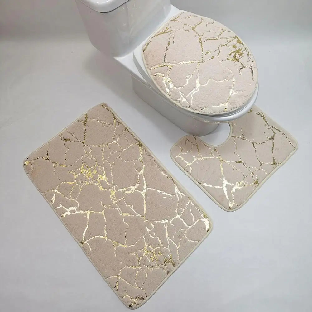 tapis toilette marbre veines dorées moderne ensemble tapis sol bain couvercle toilette beige rose