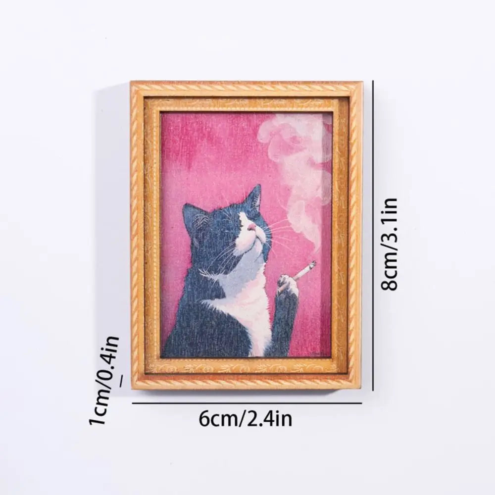 cadre photo aimant chat dessin animé bois naturel classique fumée animal compagnie magasin unique