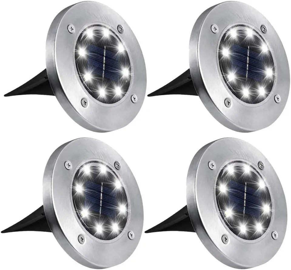 lampe solaire argentée moderne led extérieure jardin acier inoxydable commutateur
