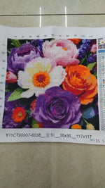 tableau brodé main motif floral multicolore fleurs différentes dimensions 35x35cm 80x80cm