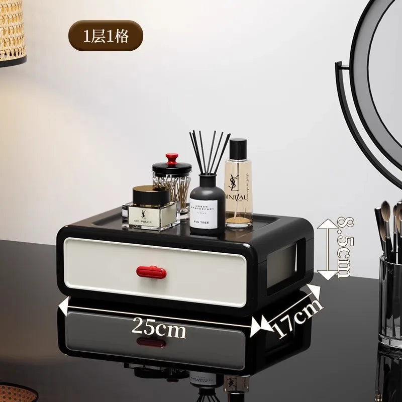 boîte maquillage moderne boîtes rangement noires blanches rouges poignées motifs géométriques