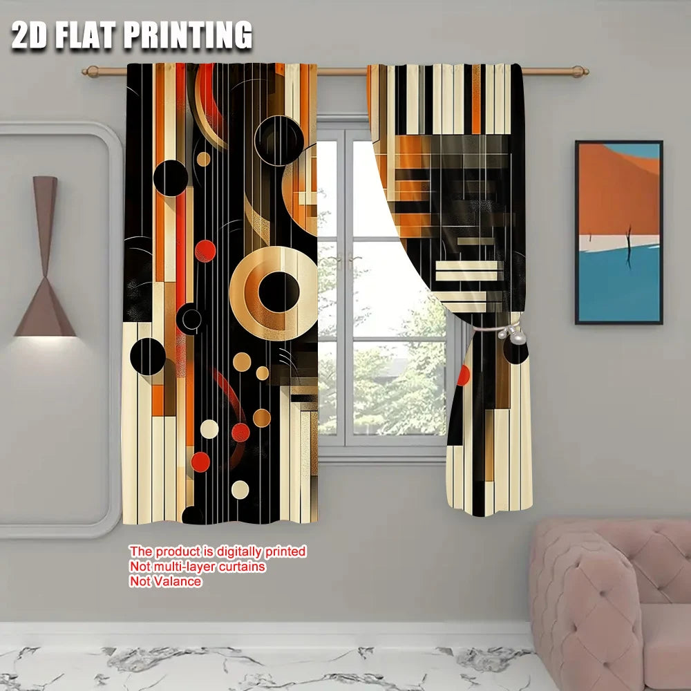 rideau géométrique moderne noir beige orange rouge polyester opacité pièces abstraits lignes cercles rectangles