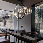 suspension lumineuse moderne boules transparentes cercle métallique noir doré led 110v 240v fixations câbles