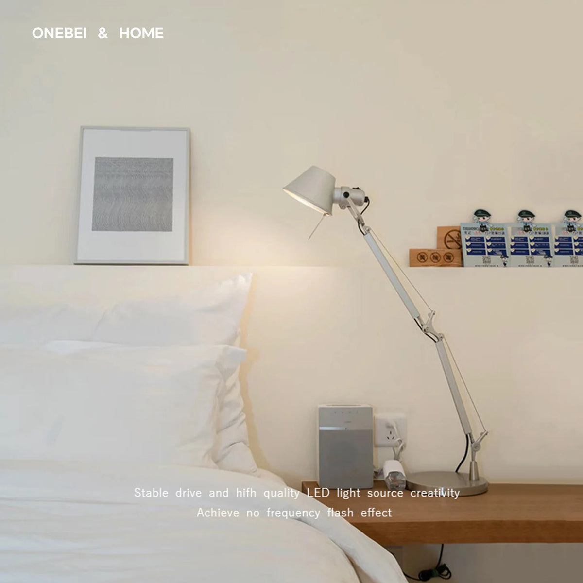 lampe moderne led réglable argenté base rotative interrupteur câbleflux lumineux variable décoration intérieure