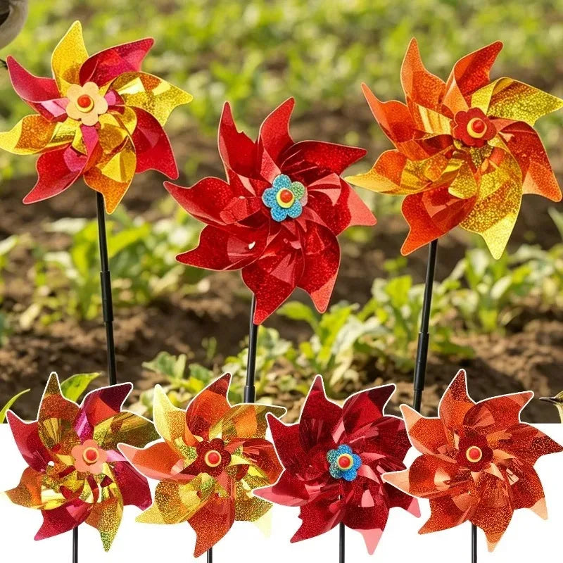 éolienne décorative rouge blanche glitter moderne oiseau répulsif jardin extérieur bleu fleuri