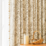 rideau épais beige motif fleurs stylisées salon chambre classique vintage tissu luxueux