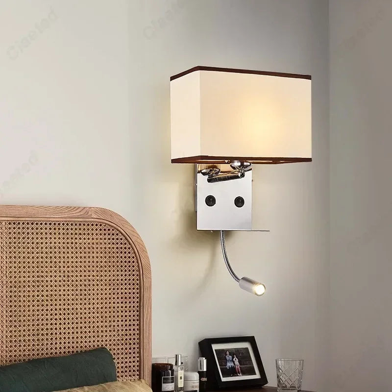 lampe murale moderne blanc marron tissé usb angle réglable chambre cuisine salle manger