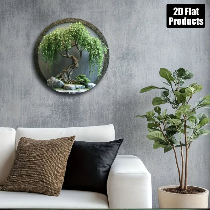 décoration murale plaque 3d arbre racines rochers naturelle artisanale métal vert gris blanc