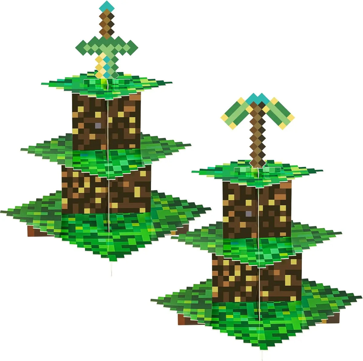 supports gâteau carton vert marron pixelés anniversaire fête thème minecraft decorations cupcakes