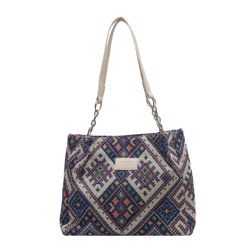 sac main multicolore motif géométrique contemporain réutilisable respectueux environnement pliable multifonction toile poly