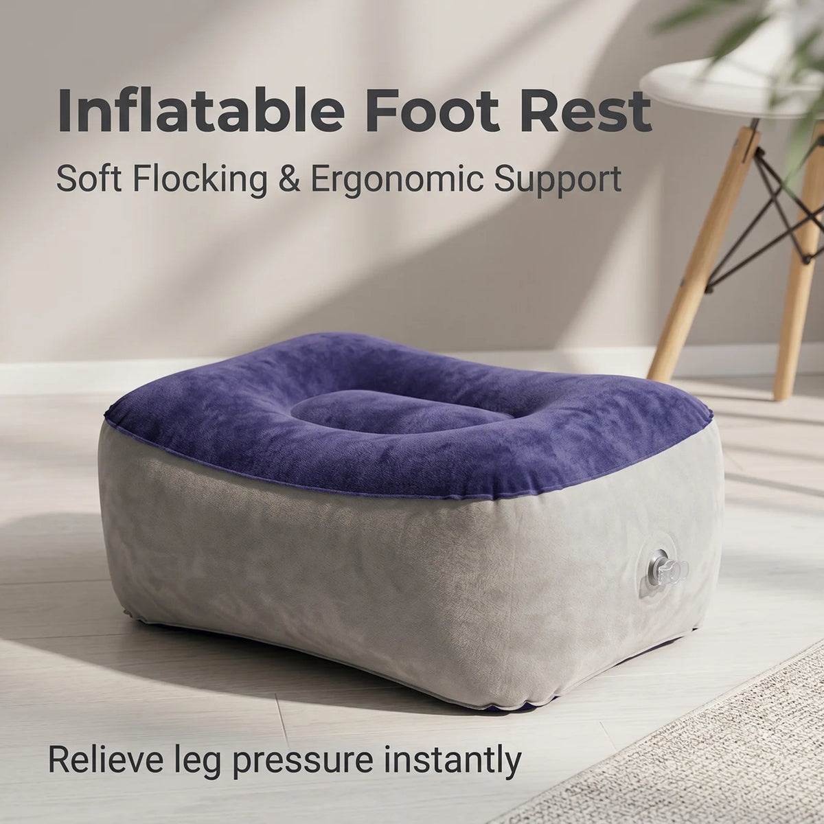 repose pieds gonflable velours gris bleu massage voyage relaxation support opaque ergonomique