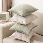 housse coussin carrée jacquard motif floral vert beige gris décoration salon chambre moderne chic