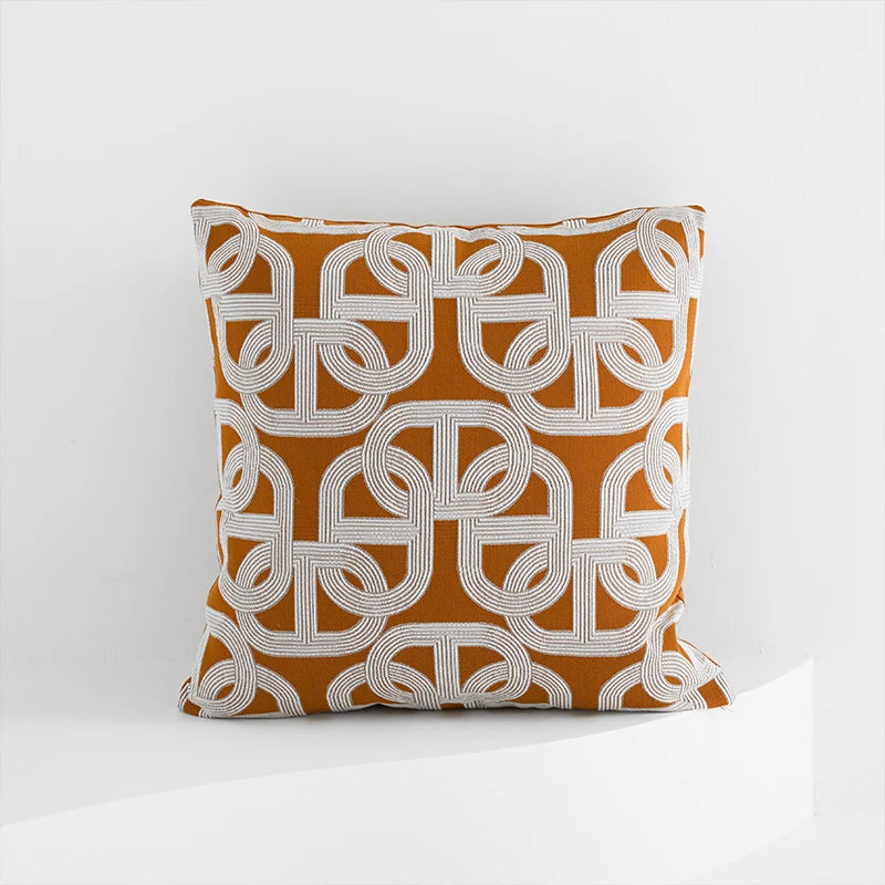 taies d'oreiller géométriques orange beige scandinave contemporain 30x50cm 45x45cm 50x50cm