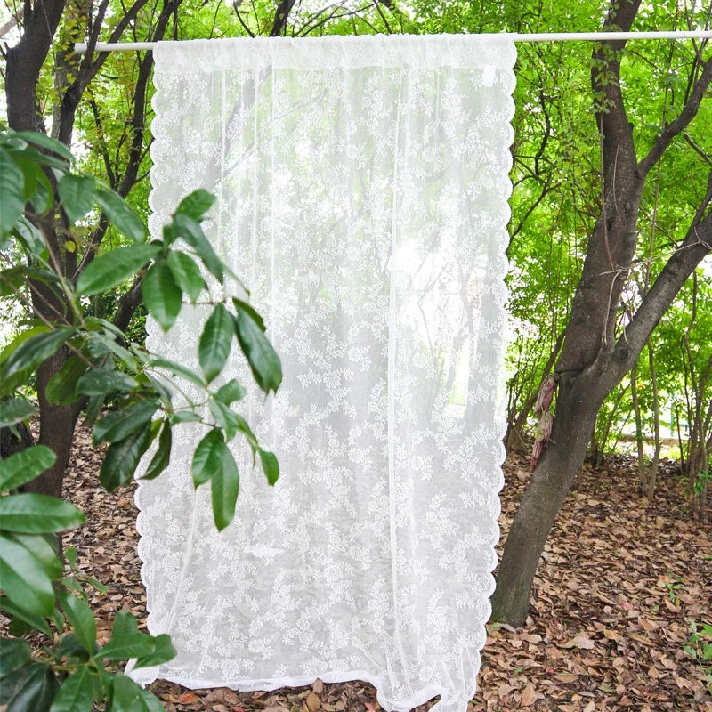 rideau blanc broderie florale polyester transparent classique oeilletsextérieur thermique lumière