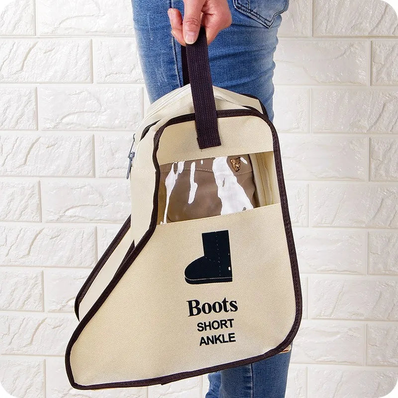sacs rangement chaussures noir beige fenêtre transparente pratique moderne poignées