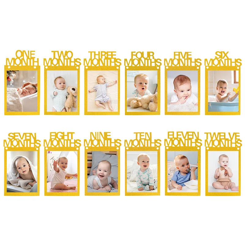 cadre photo mural bois naturel minimaliste clips texte anniversaire one month two months deco