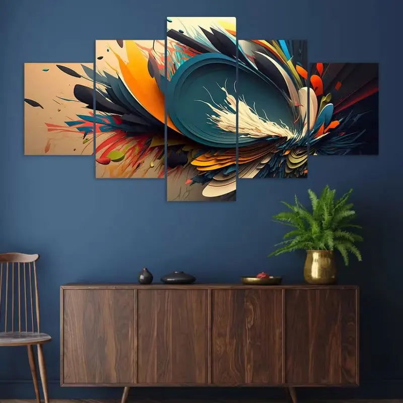 cadre photo bois moderne toile abstraite multicolore fixations 45cm 35cm 40cm