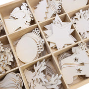 Décoration Noël en bois brut 10 pièces - Boule ange cerf bonhomme de neige étiquette suspendue