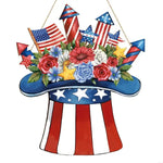 couronne porte bleu étoiles blanches rayures rouges fleurs patriotique cordelette pré assemblée