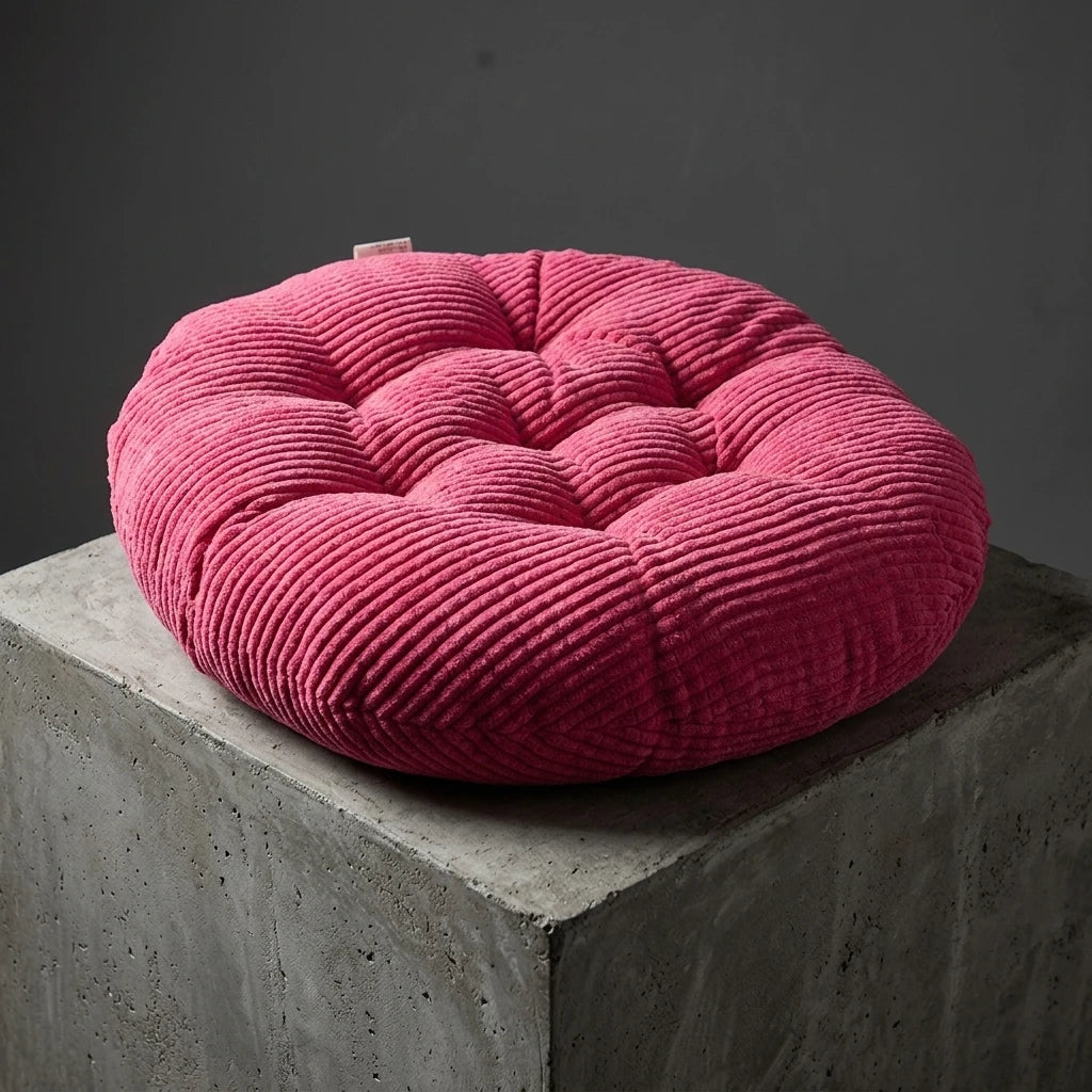 coussin chaise rond velours côtelé rose doux assise sol tabouret