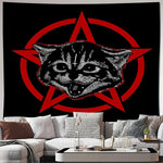 tapisserie murale gothique chat yeux croix géométrique noir rouge gris contemporain graphique decoration chambre
