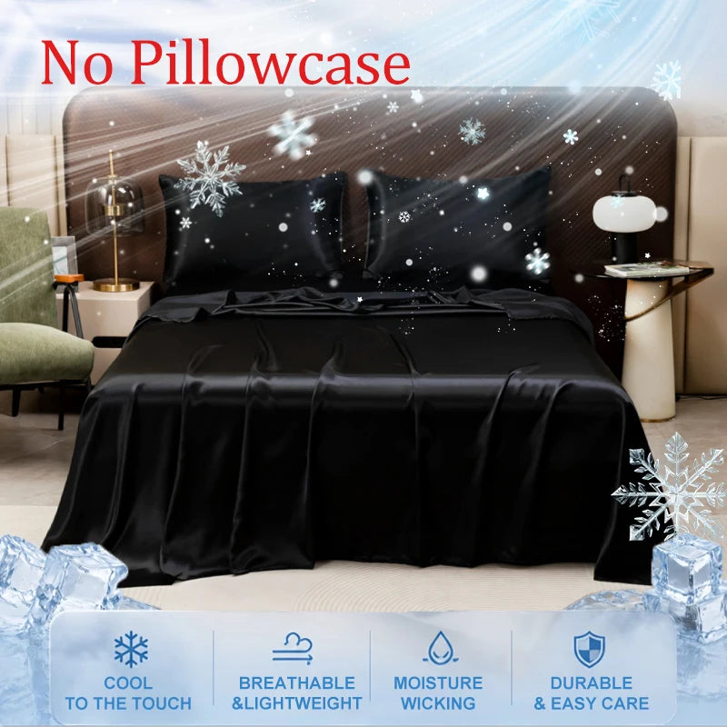 drap lit ajusté soie glacée uni satiné chambre moderne confortable frais