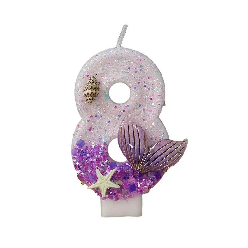 bougies anniversaire forme chiffre violet blanc doré étoile sirène mer décorative adhésive pailletée transparente