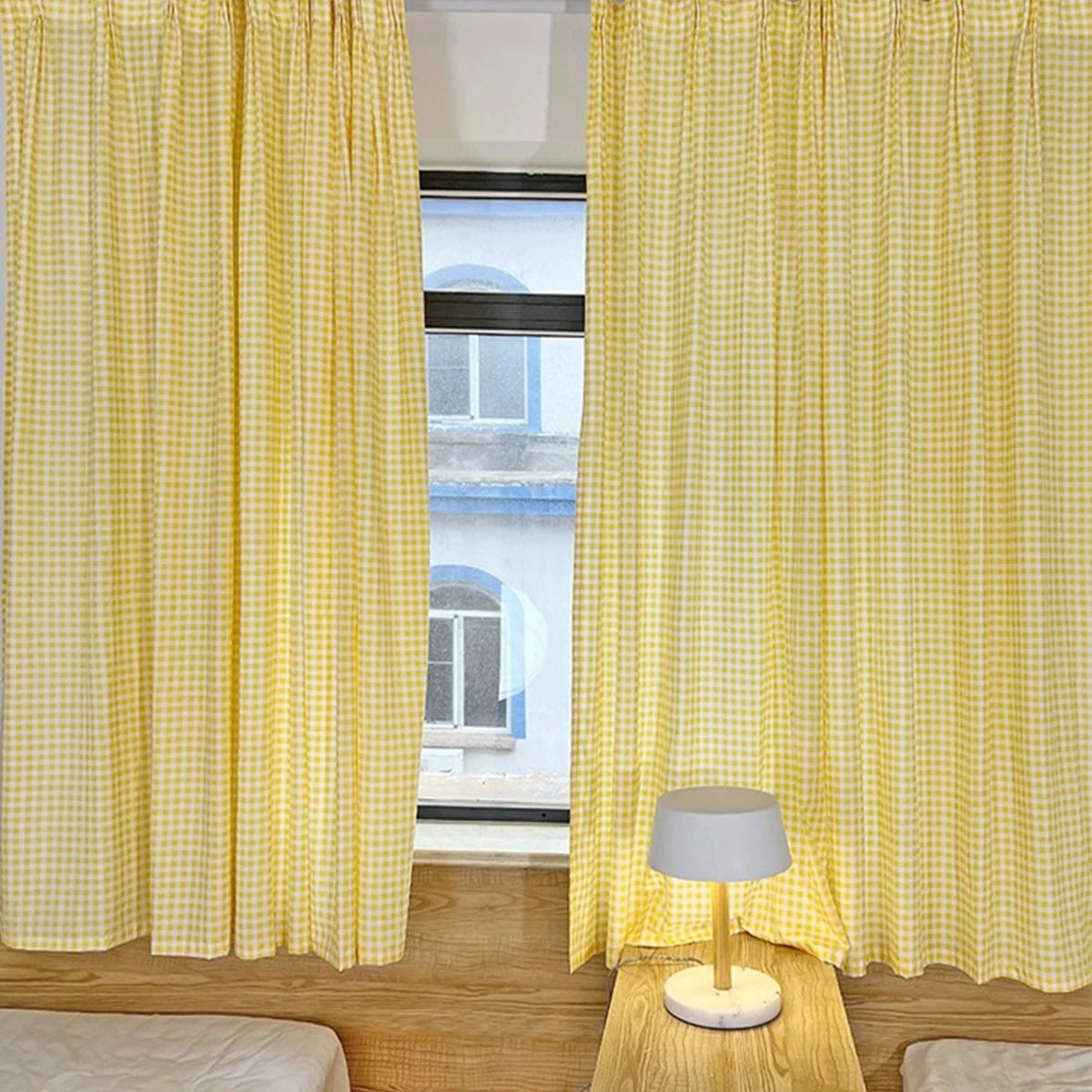 rideaux jaune clair carreaux classique opaques chambre salon polyester haute densité