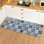 tapis sol moderne carreaux géométriques fleurs bleu jaune blancintérieur extérieur antidérapant facilenettoyer