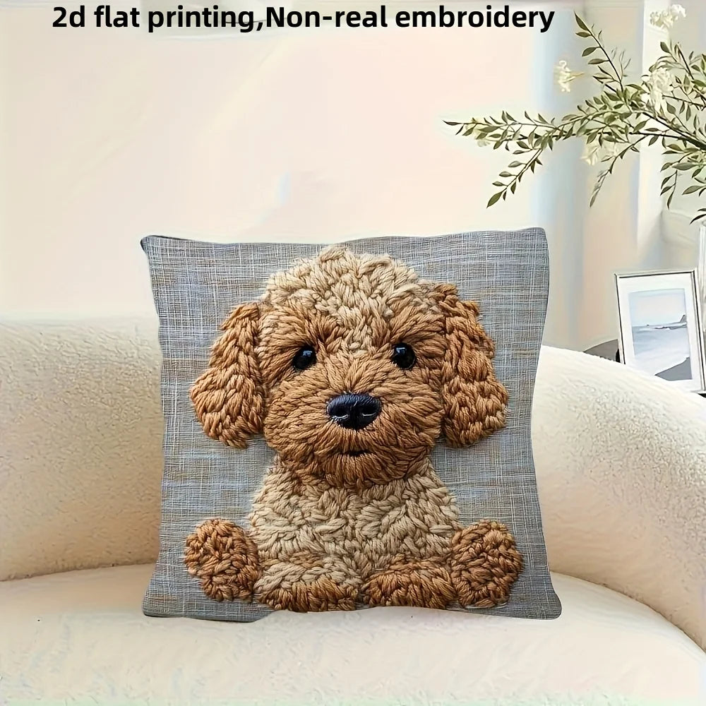 housse coussin chien cartoon beige marron polyester carré lit canapé décoration maison