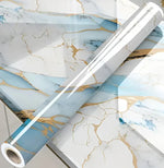 papier peint autoadhésif marbre moderne blanc bleu doré résistant humidité sans formaldéhyde