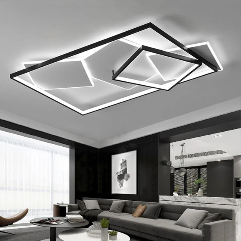 plafonnier led moderne minimaliste noir blanc géométrique carrés superposés opacité 105cm 90cm led145w led120w