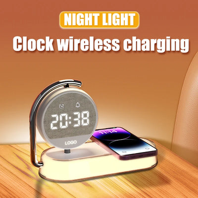 Réveil lampe de chevet blanc avec chargeur sans fil et support téléphone