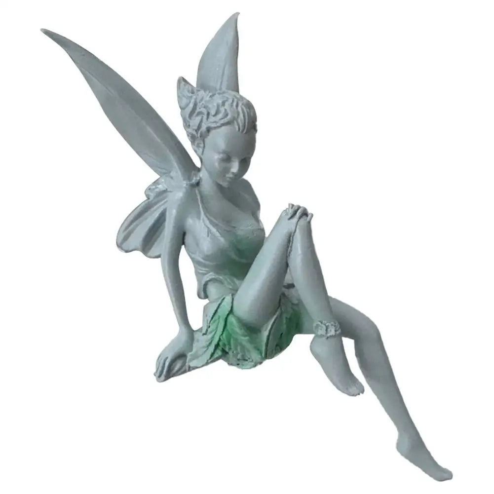 statuette féerique résine blanc vert clair ailes translucides robe tissu fin classique romantique décoration